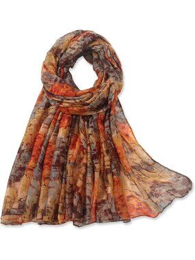 Women's Orange Cover Hijab Cotton Voile Wrap for Spring Fall Scarf Shawl